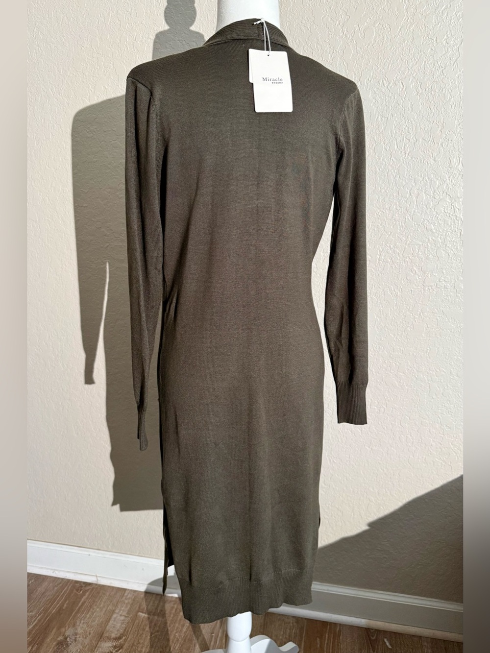 Miracle USA Dark Olive Green Longline Duster Cardigan NWT Medium - Picture 12 of 13